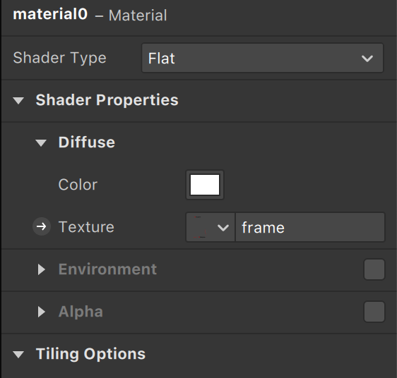 Shader properties in asset panel